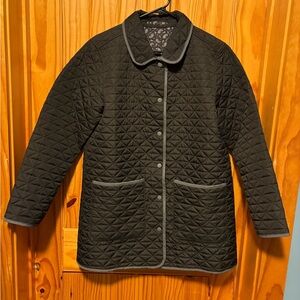 Lands End Women's Size M 10/12 Black Quilted Reversible Barn Jacket Snap Buttons